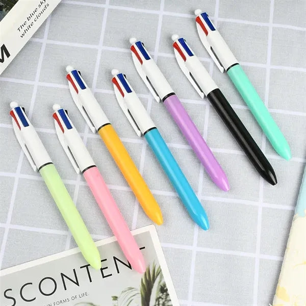 4 Color Retractable Click Plastic Ballpoint Pen With Clip