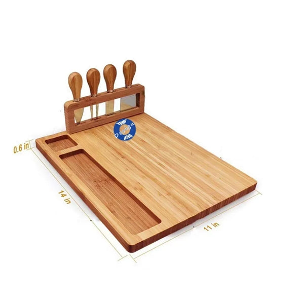 Bamboo Cheese Board and Knife Set 14x11 inch
