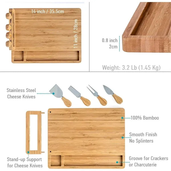 Bamboo Cheese Board and Knife Set 14x11 inch