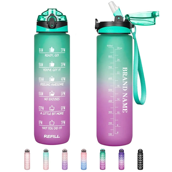 32oz Sports Motivational Time Marker Water Bottle with Straw