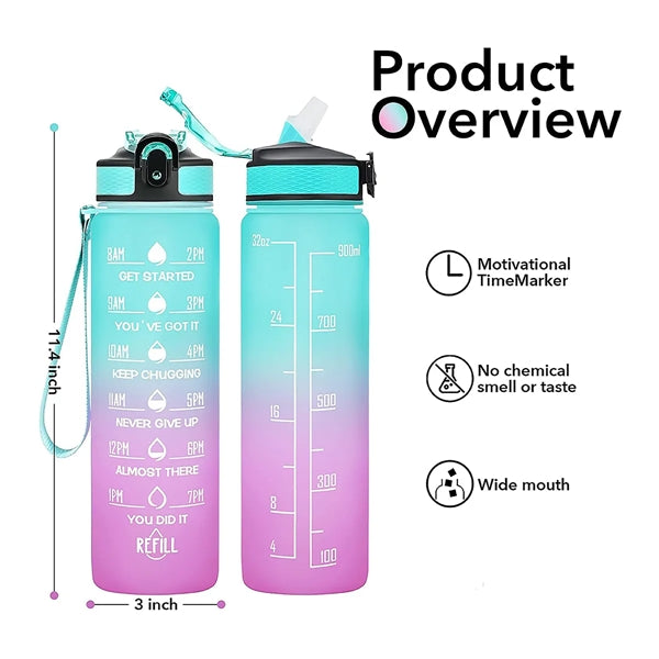 32oz Sports Motivational Time Marker Water Bottle with Straw