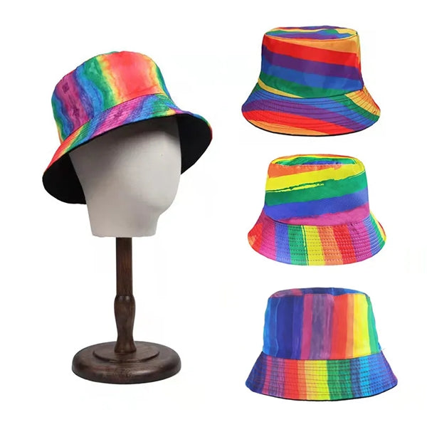 LGBT Unisex Polyester Blend Twill Outdoor Rainbow Bucket Hat