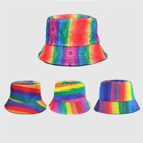 LGBT Unisex Polyester Blend Twill Outdoor Rainbow Bucket Hat