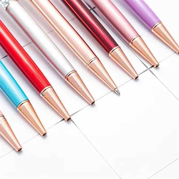 Liquid Sand Glitter Metal Ballpoint Pen With Flower Clip