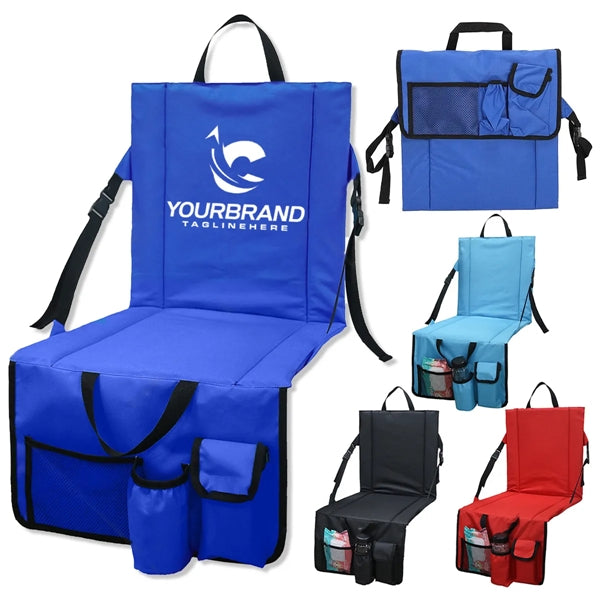 Folding Stadium Seat Cushion With Back Support & Cup Holder