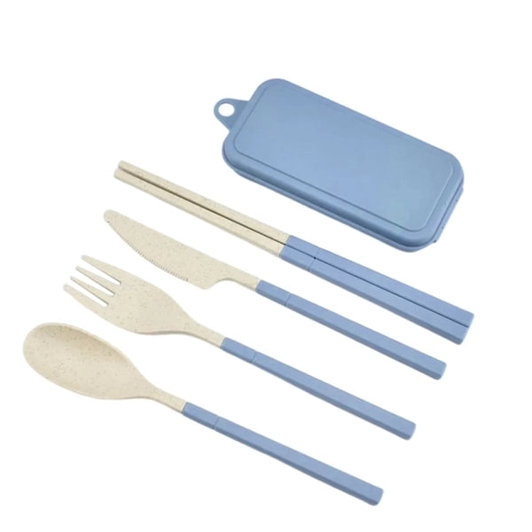 Wheat Straw Plastic Detachable Cutlery Set w/ Storage Case