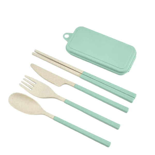 Wheat Straw Plastic Detachable Cutlery Set w/ Storage Case