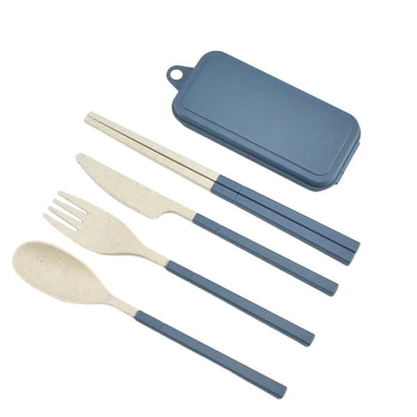Wheat Straw Plastic Detachable Cutlery Set w/ Storage Case
