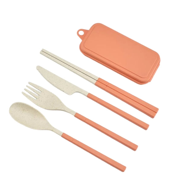 Wheat Straw Plastic Detachable Cutlery Set w/ Storage Case