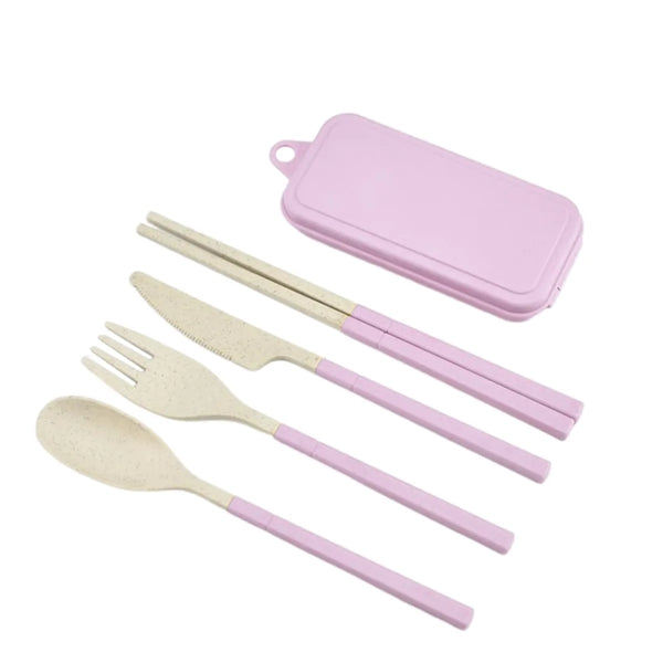 Wheat Straw Plastic Detachable Cutlery Set w/ Storage Case