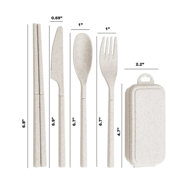 Wheat Straw Plastic Detachable Cutlery Set w/ Storage Case