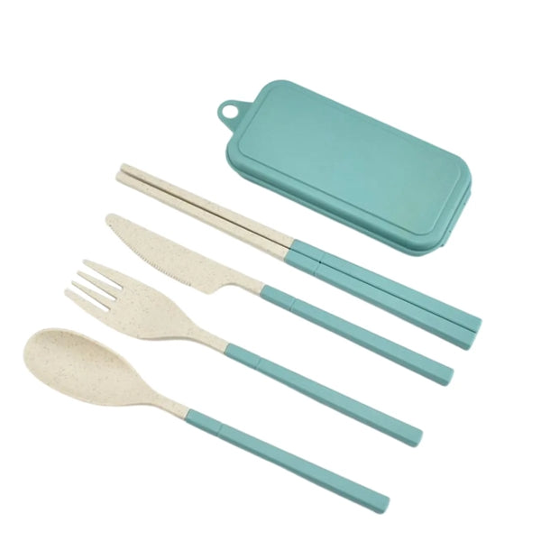 Wheat Straw Plastic Detachable Cutlery Set w/ Storage Case