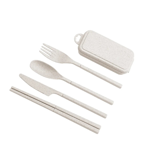 Wheat Straw Plastic Detachable Cutlery Set w/ Storage Case