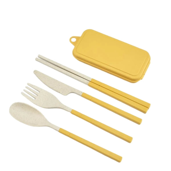 Wheat Straw Plastic Detachable Cutlery Set w/ Storage Case