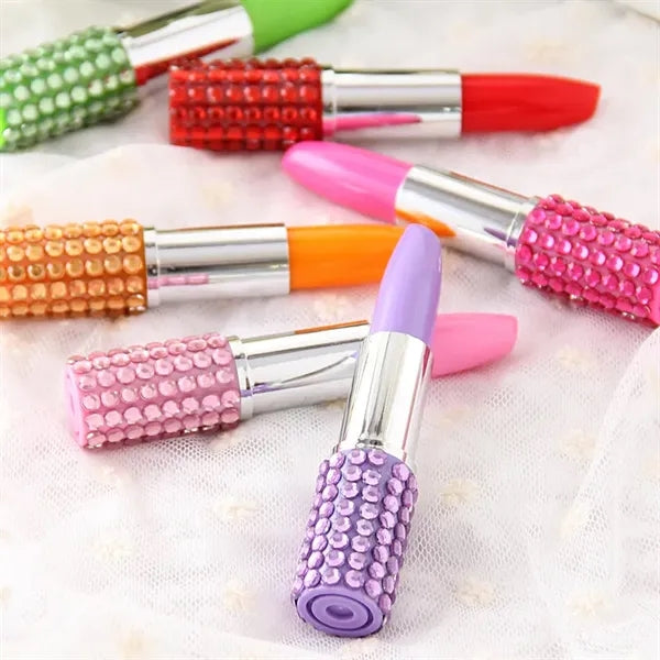 Rhinestone Crystal Lipstick Plastic Ballpoint Pen With Cap