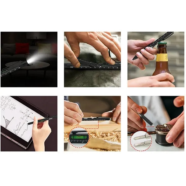 9 in 1 Metal Multitool LED Light Stylus Ruler Ballpoint Pen