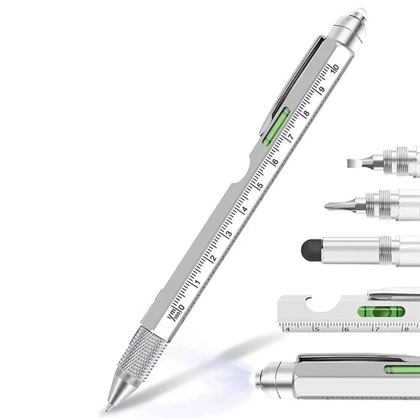 9 in 1 Metal Multitool LED Light Stylus Ruler Ballpoint Pen