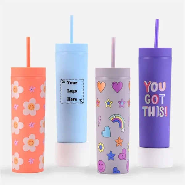 16OZ Colored Double Layer Plastic Straw Cups