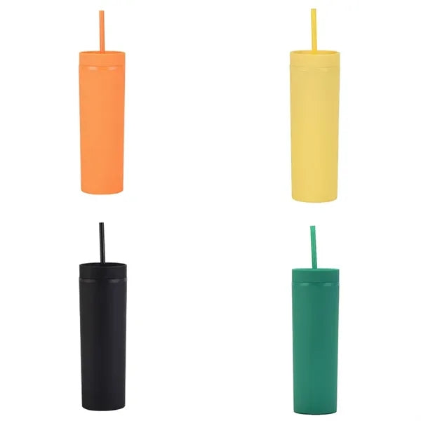 16OZ Colored Double Layer Plastic Straw Cups