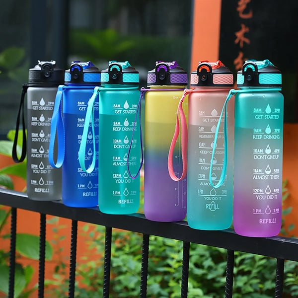 Drinking Water Bottle With Times To Drink And Straw