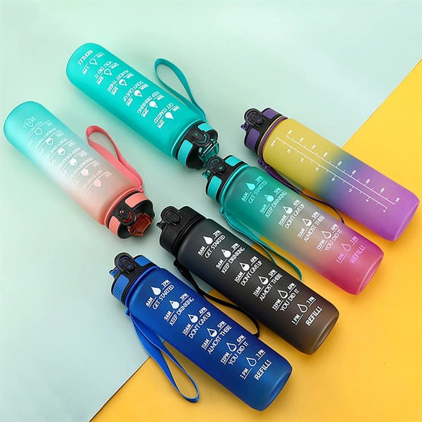 Drinking Water Bottle With Times To Drink And Straw
