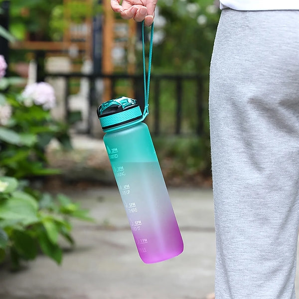 Drinking Water Bottle With Times To Drink And Straw