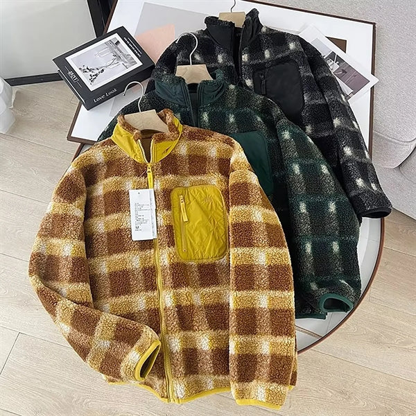 Spring Loose Standing Collar Windproof Lamb Fleece Overcoat