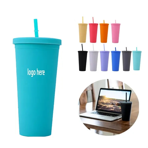16oz Double Plastic Straw Cup