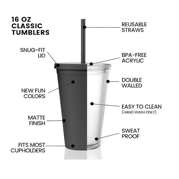 16oz Double Plastic Straw Cup