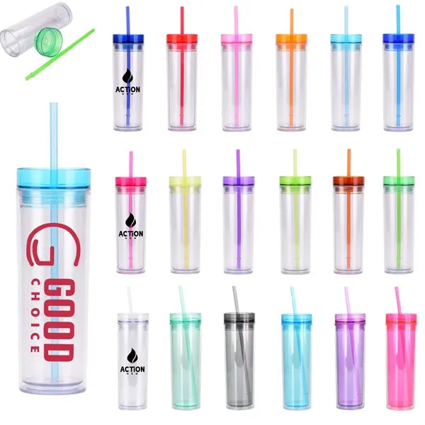 15 OZ Clear Insulated Plastic Straw Cup