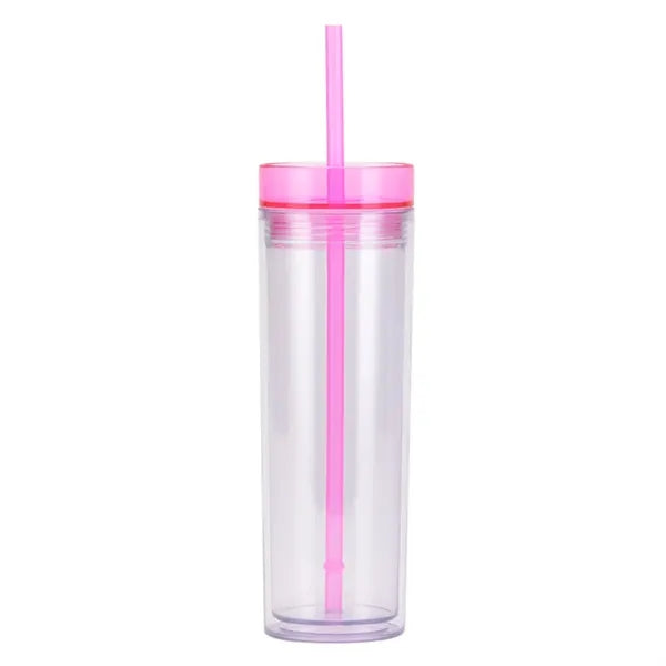 15 OZ Clear Insulated Plastic Straw Cup