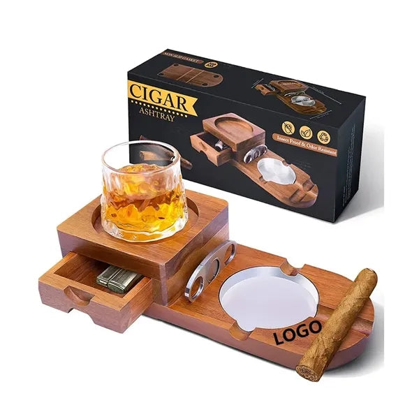 Cigar Ashtray Coaster With Whiskey Glass Tray