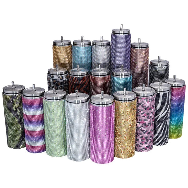 20oz Stainless Steel Rhinestones Insulated Tumbler Lid Straw