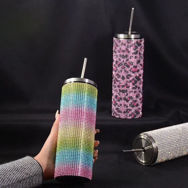 20oz Stainless Steel Rhinestones Insulated Tumbler Lid Straw