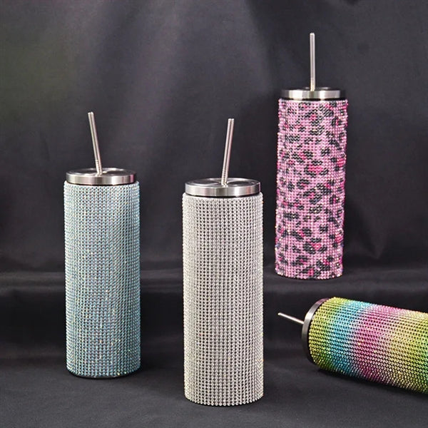 20oz Stainless Steel Rhinestones Insulated Tumbler Lid Straw