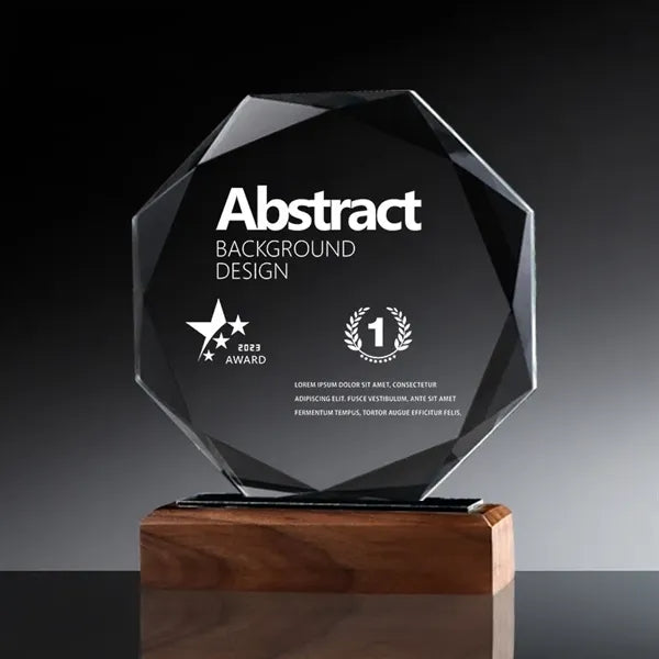 Wood Base Round Crystal Trophy