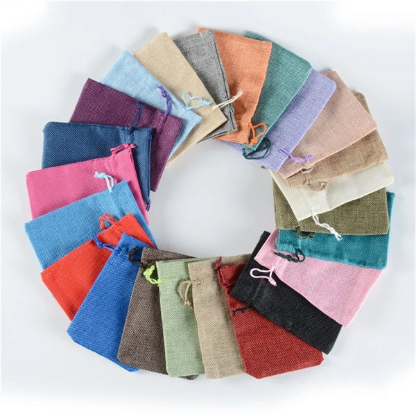 Colorful Burlap Drawstring Pouches