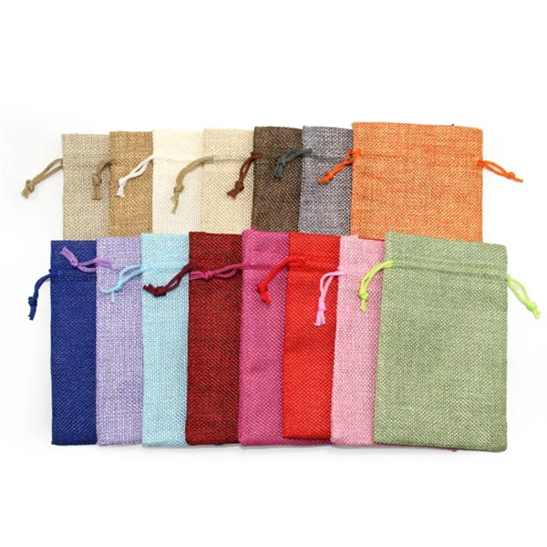 Colorful Burlap Drawstring Pouches