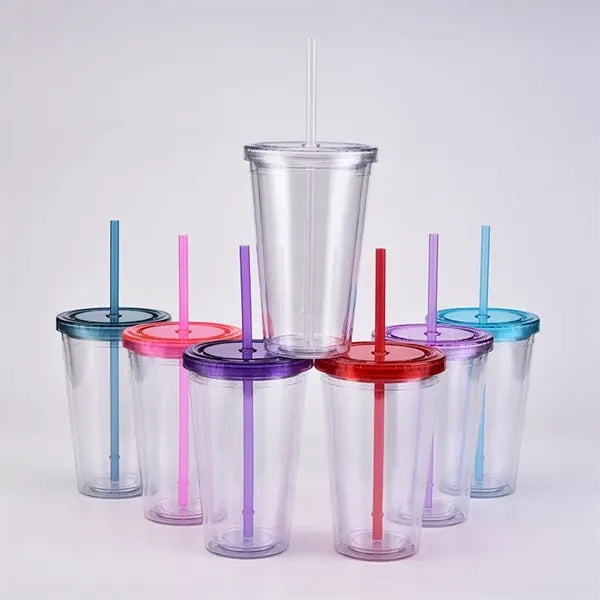 Double Wall Acrylic Tumbler With Lid And Straw