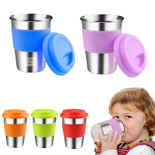 Kids Stainless Steel Cups with Silicone Lids & Sleeves