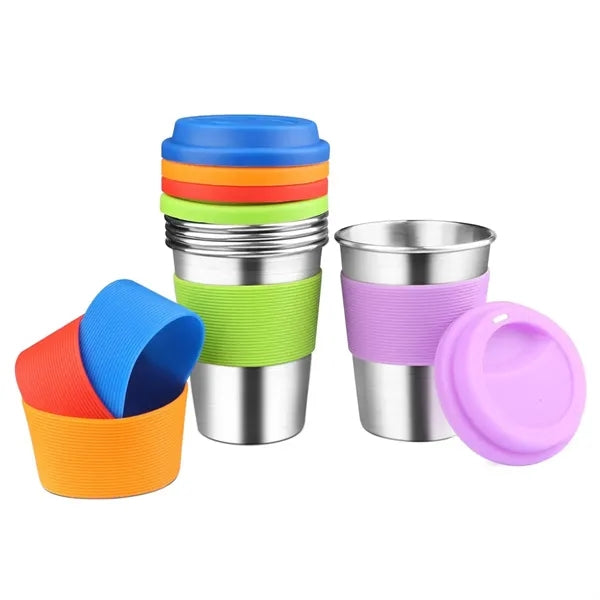 Kids Stainless Steel Cups with Silicone Lids & Sleeves