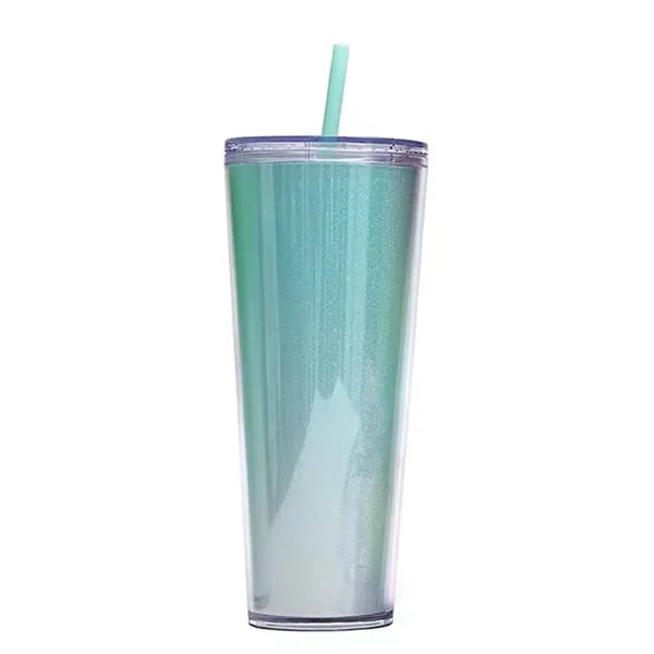 24 Oz Double-wall Plastic Multi-Color Straw Cup
