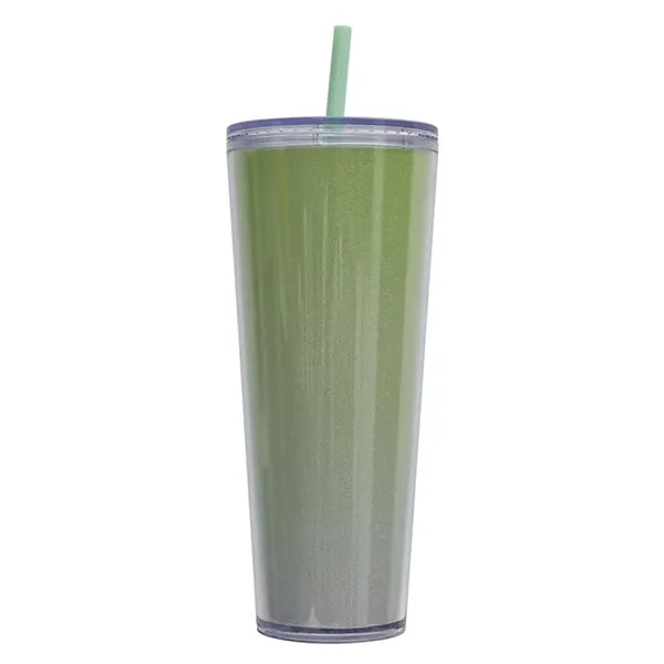 24 Oz Double-wall Plastic Multi-Color Straw Cup