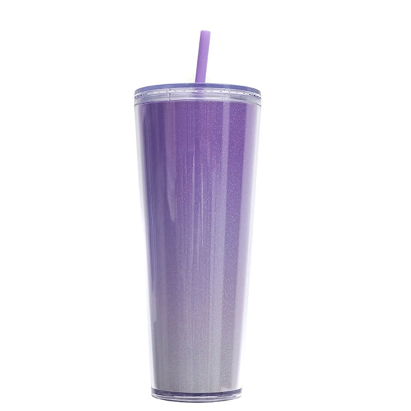 24 Oz Double-wall Plastic Multi-Color Straw Cup