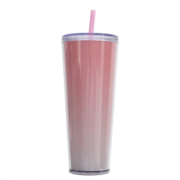 24 Oz Double-wall Plastic Multi-Color Straw Cup