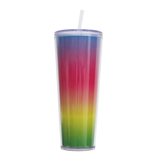 24 Oz Double-wall Plastic Multi-Color Straw Cup