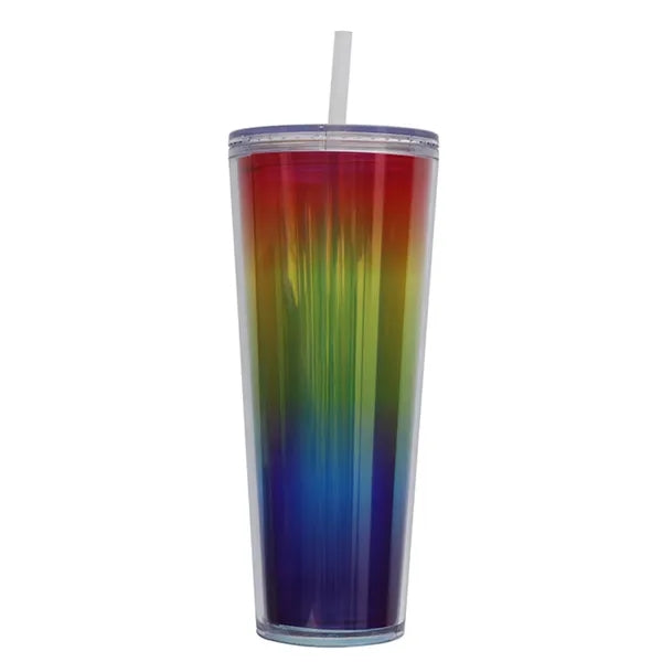 24 Oz Double-wall Plastic Multi-Color Straw Cup