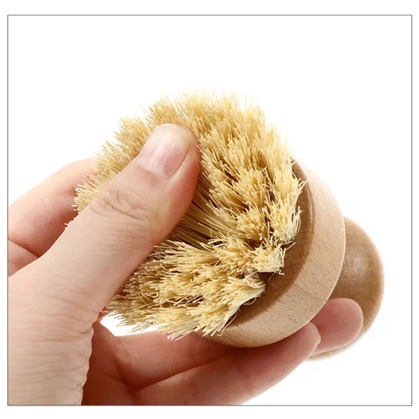 Round Top Shape Bamboo Cleaning Scrub Pot Brush