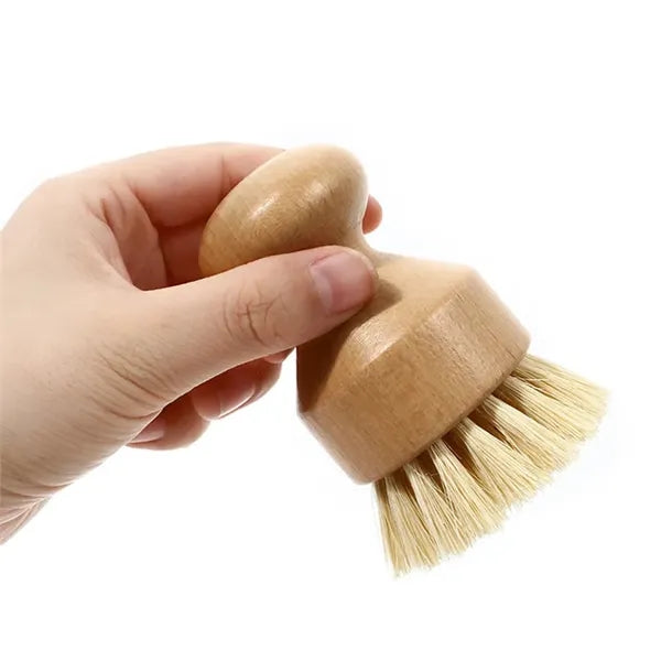 Round Top Shape Bamboo Cleaning Scrub Pot Brush