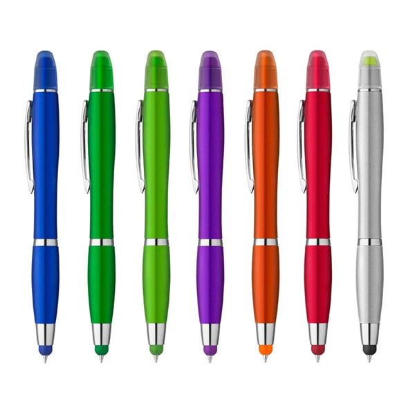 3-in-1 Plastic Ballpoint Pen with Highlighter and Soft Touch